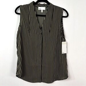 2/$30 Nordstrom Rack V-Neck Sleeveless Woven Shell Top Black Gold sz Small NWT